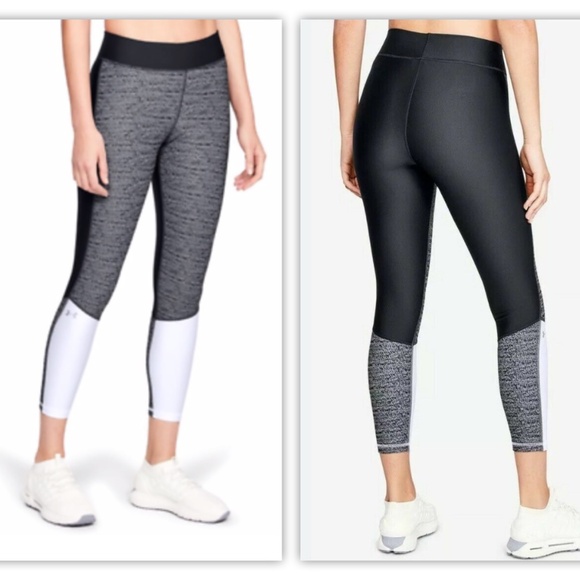 Under Armour Heat Gear Compression Color Block Black & White Cropped Leggings L - Picture 1 of 8
